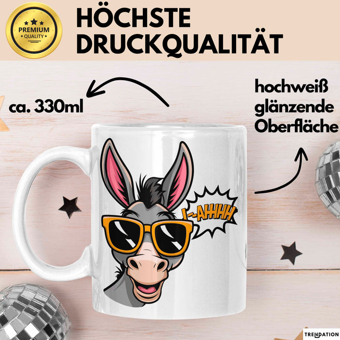 Esel Sonnenbrille Tasse Geschenk Lustige Geschenkidee Spruch Weiß Trendation