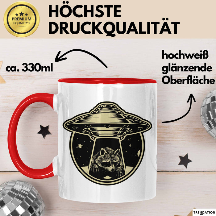Waschbär Geschenk Tasse Ufo Alien Waschbär-Liebhaber Geschenkdidee Rot Trendation