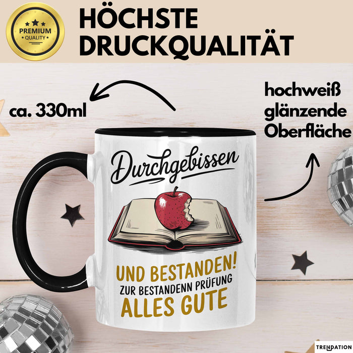 Schüler Abschluss Tasse Geschenk Lustige Geschenkidee Spruch Durchgebissen Und Bestanden Trendation