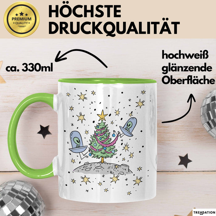 Weihnachten Tasse Geschenk Alien Weihnachtsbaum Geschenkidee Alien-Fans Geschenke Jungs Männer Grafik Grün Trendation