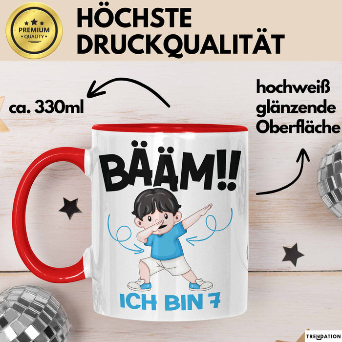 Tasse BÄÄM Ich bin 7 Kindergeburtstagsgeschenk mit DabTanz Rot Trendation