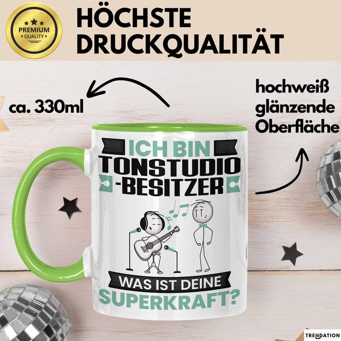 Tonstudio-Besitzer Tasse Geschenk für Tonstudio-Besitzer Geburtstag Lustiger Spruch Kaffee-Becher Was Ist Deine Superkraft Grün Trendation