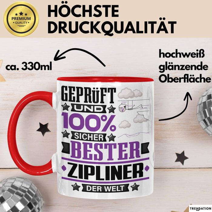 Zipliner Geschenk Lustiger Spruch für Zipliner Geschenkidee Bester Zipliner Der Welt Rot Trendation