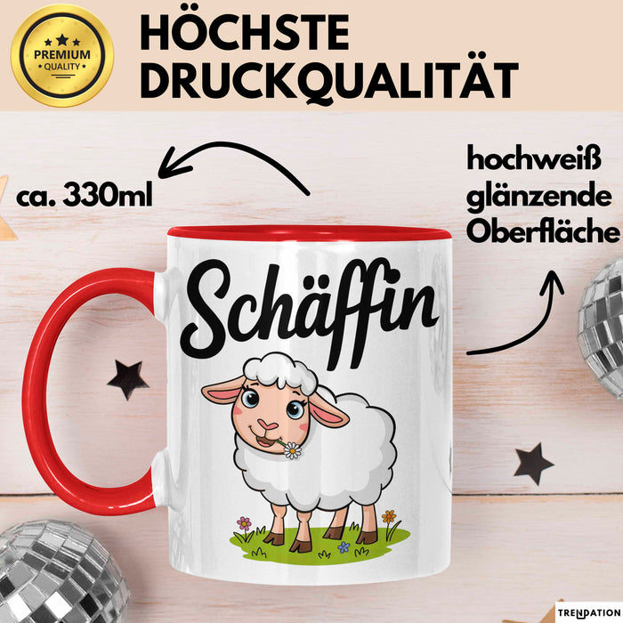 Schaf Tier Bauer Tasse Becher Geschenk Lustige Geschenkidee Spruch Schäffin Rot Trendation