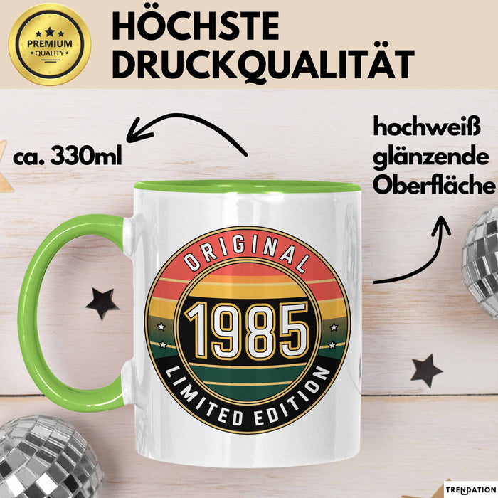 40 Geburtstag Party Tasse Geschenk Lustige Geschenkidee Spruch Original 1985 Limitierte Edition Grün Trendation