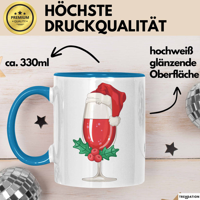 Weihnachten Weinglas Tasse Geschenk Weihnachtliche Grafik Kaffee-Becher Blau Trendation