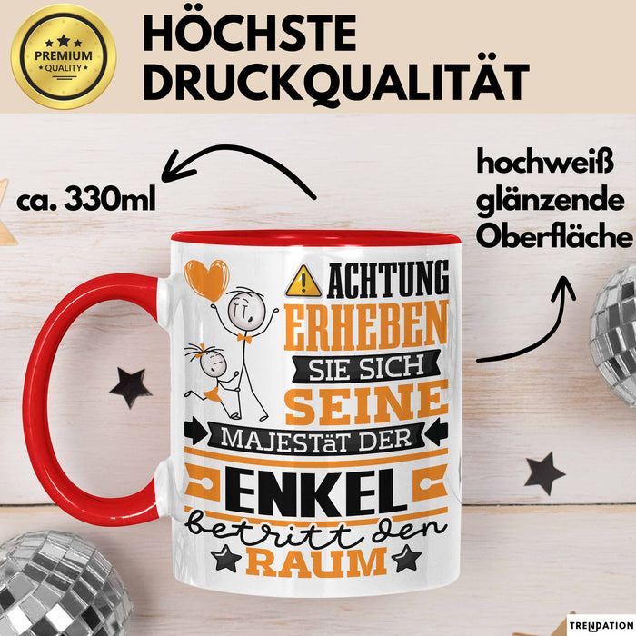 Enkel Geschenk Tasse Lustiger Spruch Erheben Sie Sich Der Enkel Betritt den Raum Rot Trendation