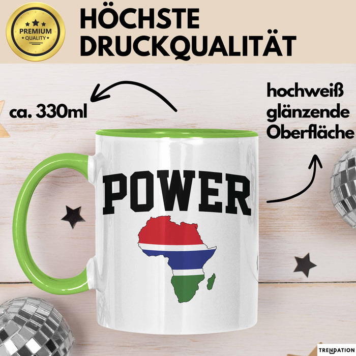 Afrika Tasse Geschenk Schwarz Afrikanischen Power Gambia Map Becher Grün Trendation
