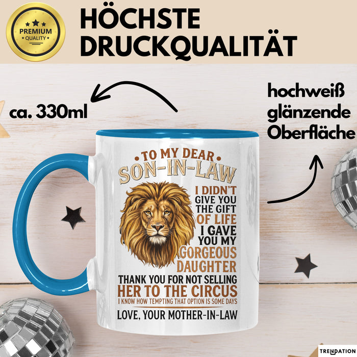 Schwiegersohn Tasse Geschenk To My Dear Son In Law Geschenkidee Schwiegermutter Blau Trendation