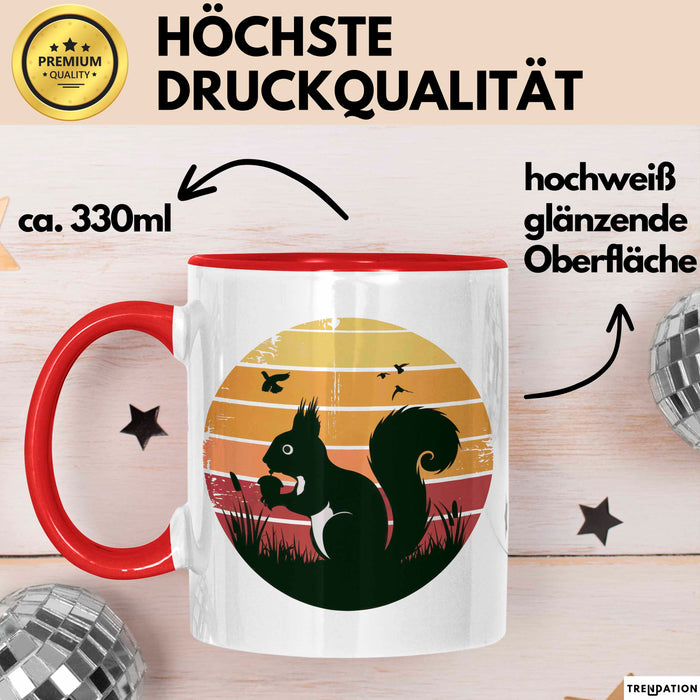 Eichhörnchen Tierliebhaber Retro Tasse Geschenk Lustige Geschenkidee Spruch Rot Trendation