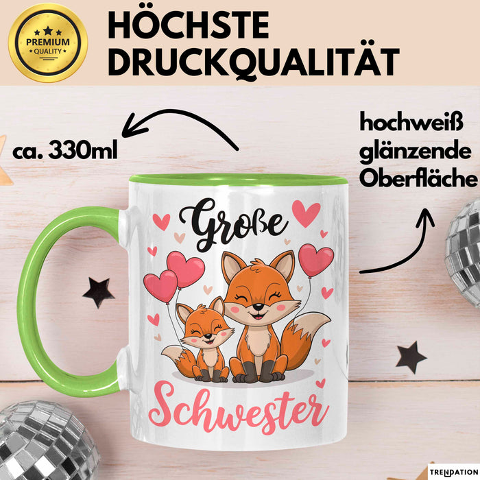 Big Sister Ältere Geschwister Schwestern Füchse Tasse Becher Geschenk Lustige Geschenkidee Spruch Big Sister Grün Trendation