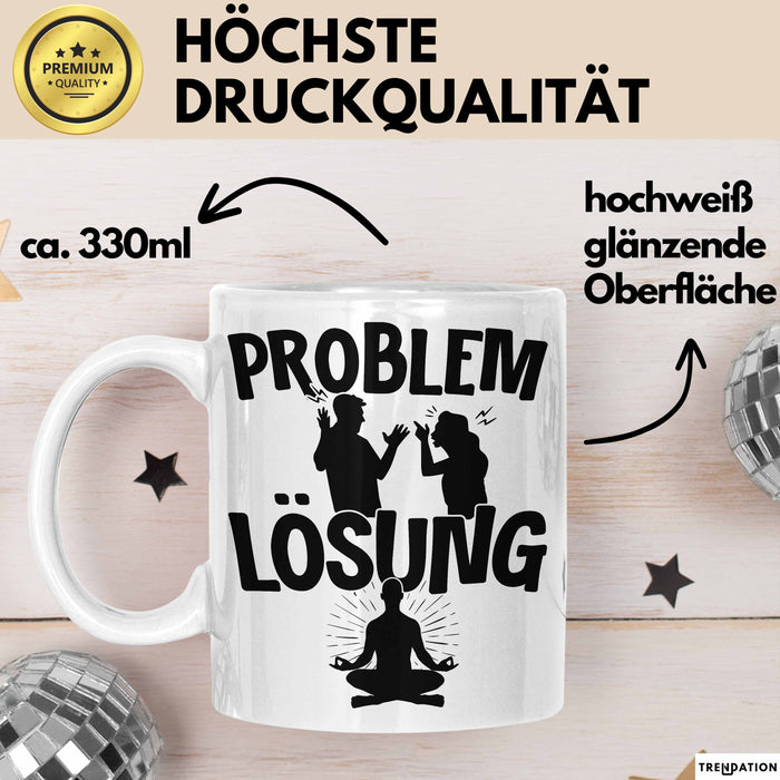 Yoga Tasse Geschenk für Yogalehrer Männer Geschenkidee Problem und Lösung Yoga Weiß Trendation
