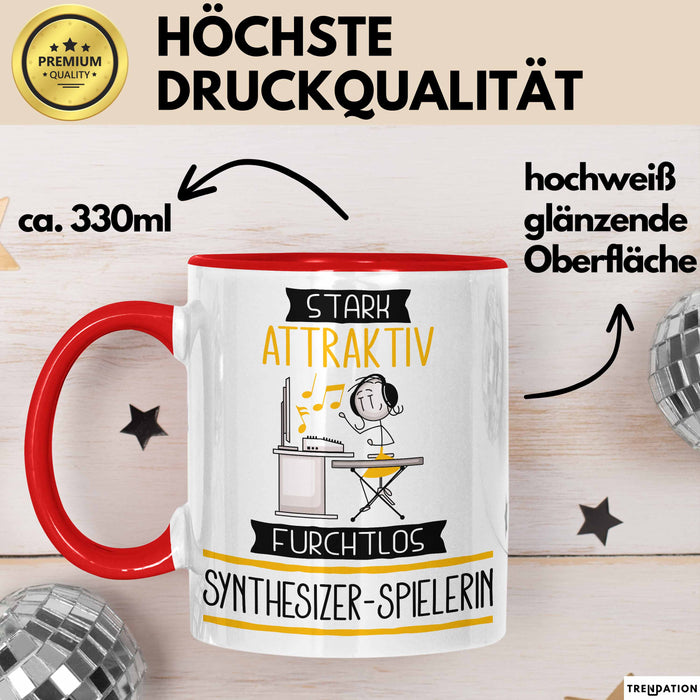 Synthesizer-Spielerin Tasse Geschenk Becher Stark Attraktiv Furchtlos Synthesizer-Spielerin Lustige Geschenkidee Rot Trendation