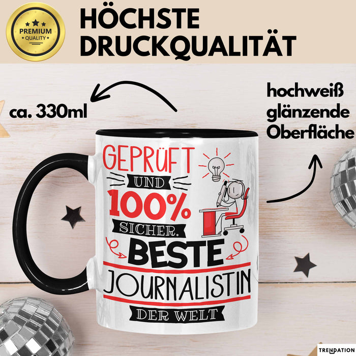 Beste Journalistin Der Welt Tasse Geschenk für Eine Journalistin Geprüft Und Sicher Geschenkidee Geburtstag Weihnachten Trendation