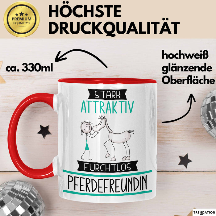 Pferdefreundin Tasse Geschenk Becher Stark Attraktiv Furchtlos Pferdefreundin Lustige Geschenkidee Rot Trendation