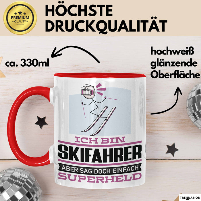 Skifahrer Geschenk Tasse Ich Bin Skifahrer Aber Sag Doch Einfach Superheld Lustige Geschenkdiee für Skifahrer Kaffee-Becher Rot Trendation