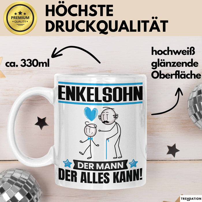 Enkelsohn Tasse Geschenk für Enkelsohn Der Mann Der Alles Kann Geschenkidee zum Geburtstag Weiß Trendation