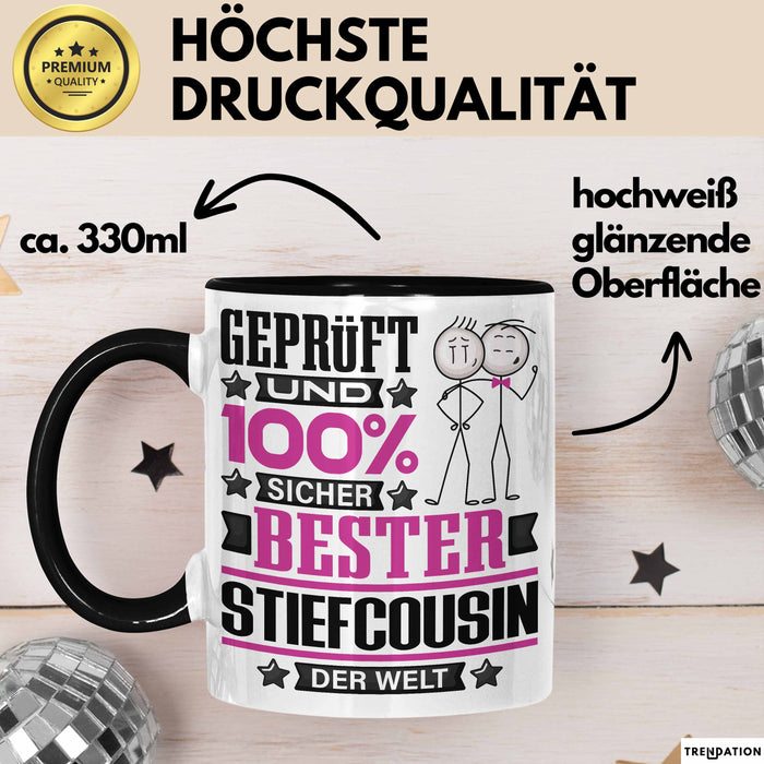 Stiefcousin Geschenk Lustiger Spruch für Stiefcousin Geschenkidee Bester Stiefcousin Der Welt Schwarz Trendation