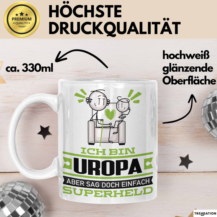 Uropa Geschenk Tasse Ich Bin Uropa Aber Sag Doch Einfach Superheld Lustige Geschenkdiee für Uropa Kaffee-Becher Weiß Trendation