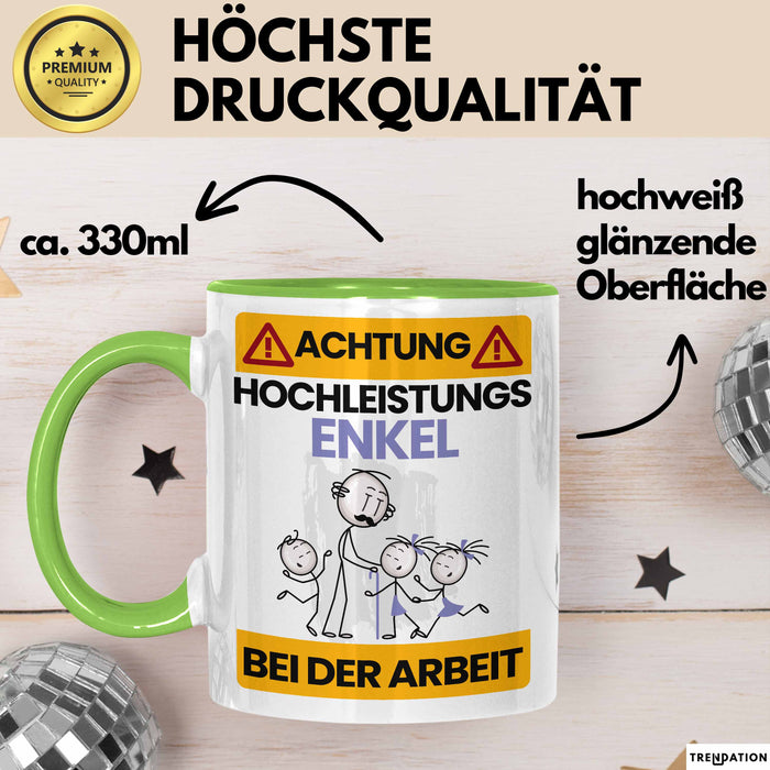 Enkel Tasse Geschenk Lustiger Spruch Geschenkidee für Enkel Achtung Hochleistungs Enkel Bei Der Arbeit Grün Trendation