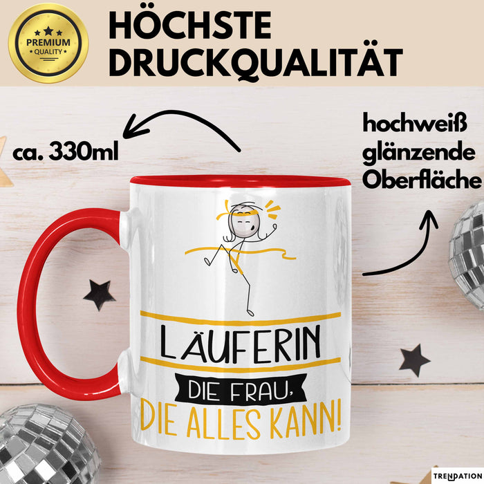Läuferin Geschenk Tasse Becher Die Frau Die Allen Kann Geschenkidee für eine Läuferin Lustig Rot Trendation
