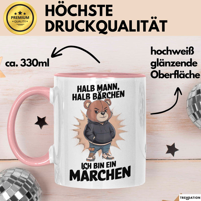 Bärtige Männer Tasse Geschenk Lustige Geschenkidee Spruch Halb Mann Halb Bärchen Rosa Trendation