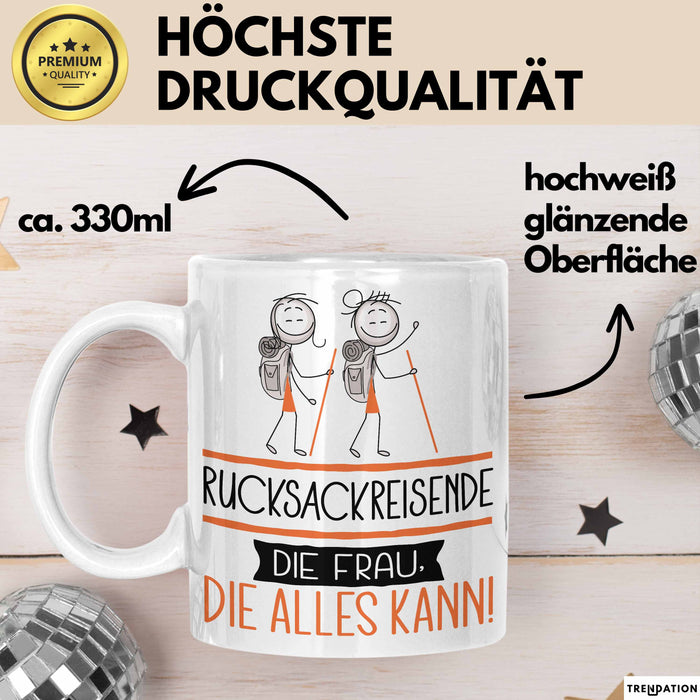 Rucksackreisende Geschenk Tasse Becher Die Frau Die Allen Kann Geschenkidee für eine Rucksackreisende Lustig Weiß Trendation