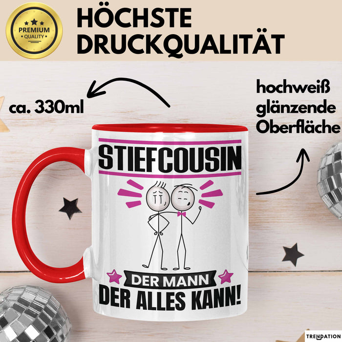 Stiefcousin Tasse Geschenk für Stiefcousin Der Mann Der Alles Kann Geschenkidee zum Geburtstag Rot Trendation