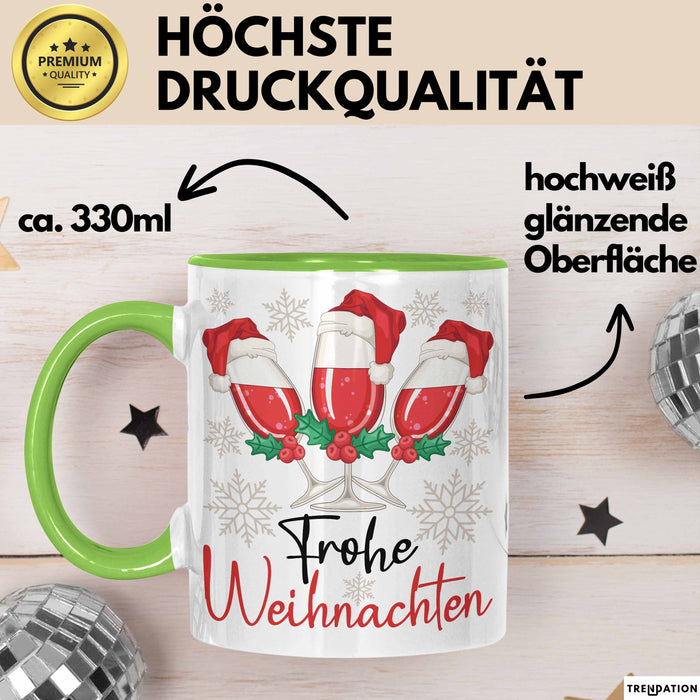 Weihnachten Weinglas Tasse Geschenk Weihnachtliche Grafik Weinliebhaber Frohe Weihnachten Kaffee-Becher Grün Trendation