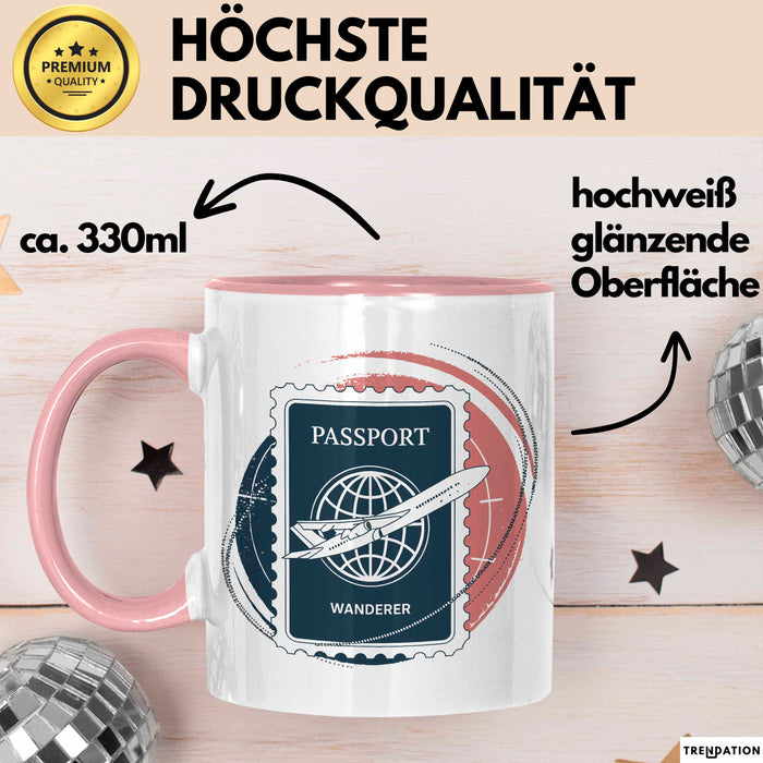 Weltenbummler Tasse Geschenkidee für Reisesüchtige Rosa Trendation