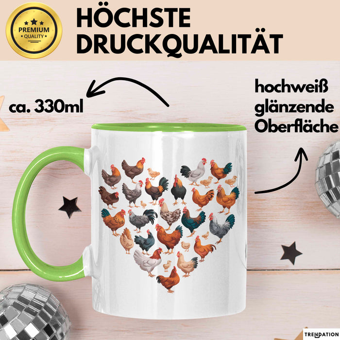 Huhn Tier Bauer Tasse Becher Geschenk Lustige Geschenkidee Spruch Hühnerherz Grün Trendation