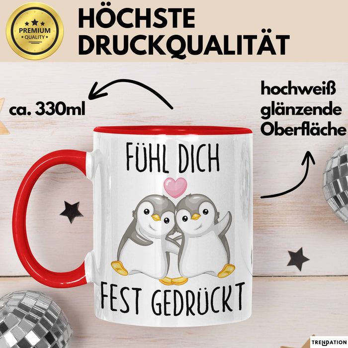 Mut Witzige Tasse Geschenk Zwei Pinguine Herz Süßes Design Mutig Rot Trendation