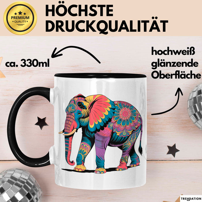 Elefant Tier Blumen Tasse Geschenk Lustige Geschenkidee Spruch Schwarz Trendation