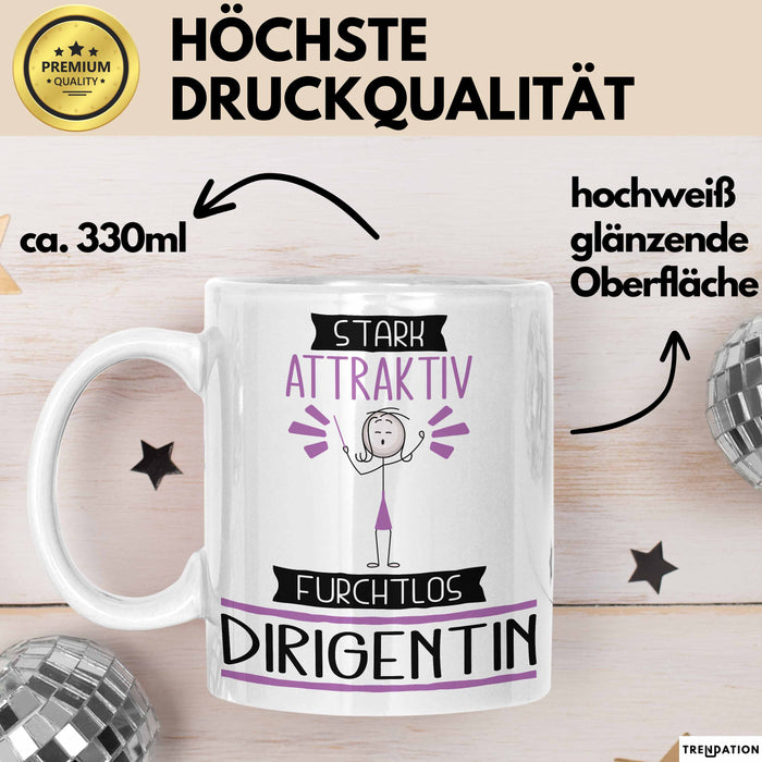 Dirigentin Tasse Geschenk Becher Stark Attraktiv Furchtlos Dirigentin Lustige Geschenkidee Weiß Trendation