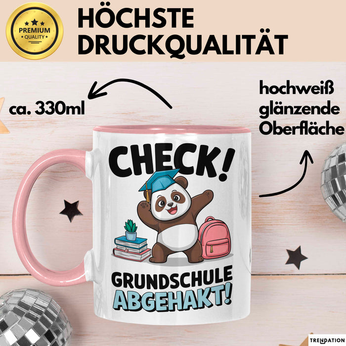 Grundschule Abschied Tasse Becher Geschenk Lustige Geschenkidee Spruch Check Grundschule Abgehakt Rosa Trendation