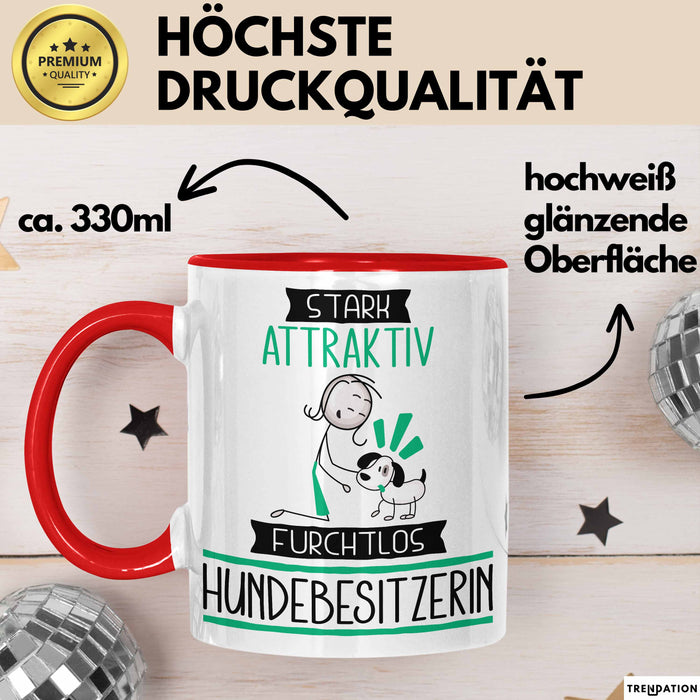 Hundebesitzerin Tasse Geschenk Becher Stark Attraktiv Furchtlos Hundebesitzerin Lustige Geschenkidee Rot Trendation