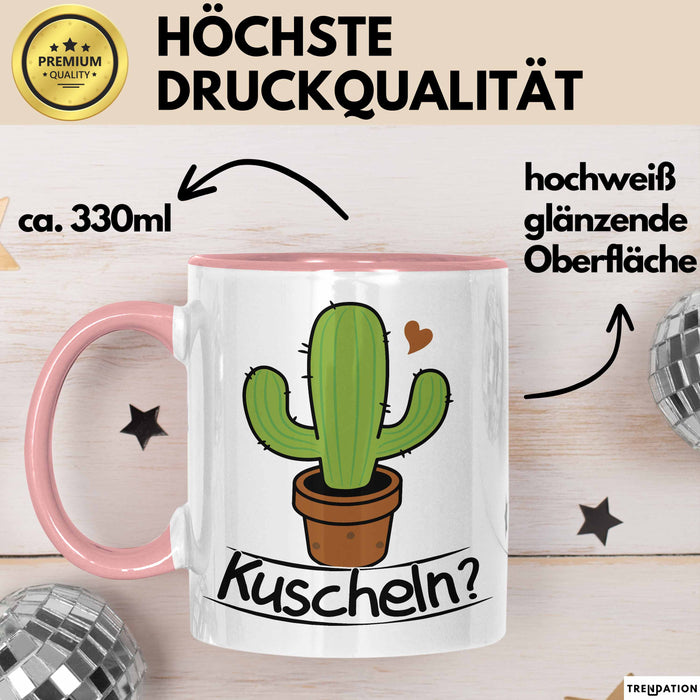 Kaktus Tasse Geschenk Kuscheln Sarkasmus Humor Geschenkidee Kaffee-Becher Kaktus-Liebhaber Rosa Trendation