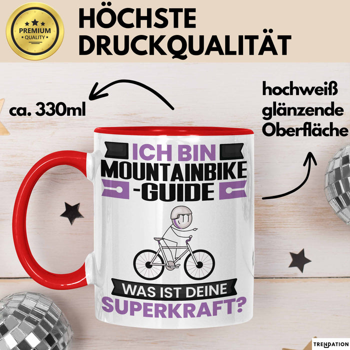 Mountainbike-Guide Tasse Geschenk für Mountainbike-Guide Geburtstag Lustiger Spruch Kaffee-Becher Was Ist Deine Superkraft Rot Trendation