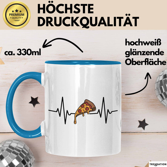 Pizzaesser Tasse Geschenk Pizza Herzschlag Essensliebhaber Blau Trendation