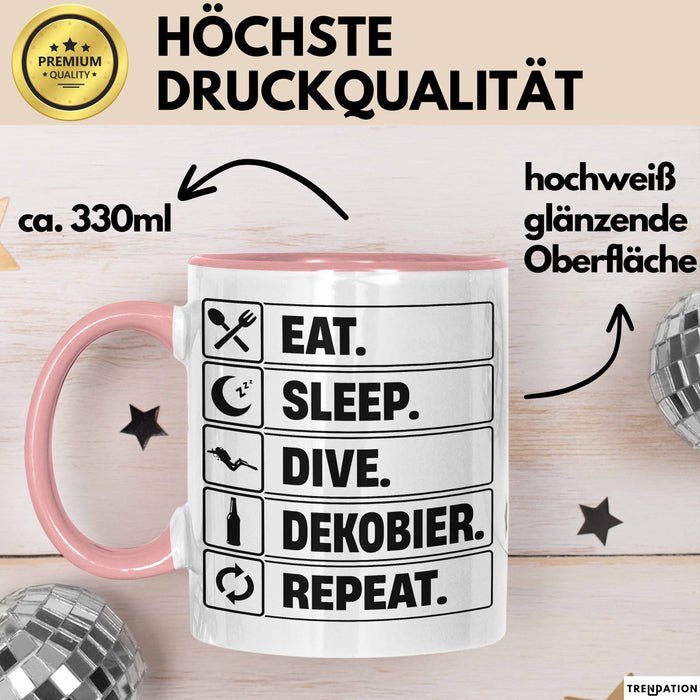 Taucher Tasse Geschenk Eat Sleep Geschenkidee Tauchen Becher Rosa Trendation