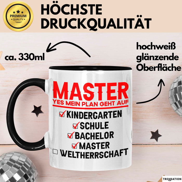 Master Absolvent Abschluss Tasse Geschenk Lustige Geschenkidee Spruch Master Yes Mein Plan Geht Auf Trendation