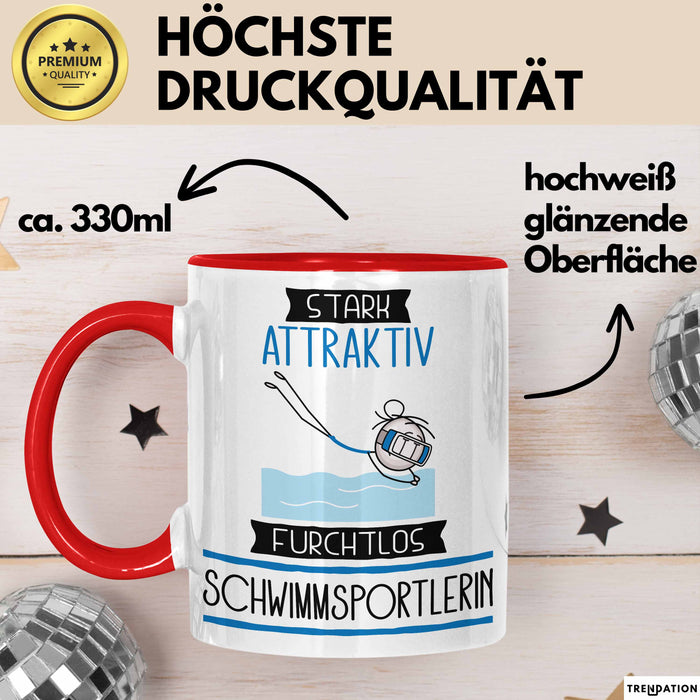 Schwimmsportlerin Tasse Geschenk Becher Stark Attraktiv Furchtlos Schwimmsportlerin Lustige Geschenkidee Rot Trendation