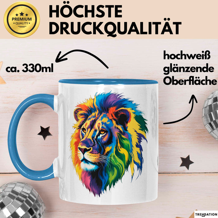 Bunter Löwe Tasse Geschenk Lustige Geschenkidee Spruch Blau Trendation