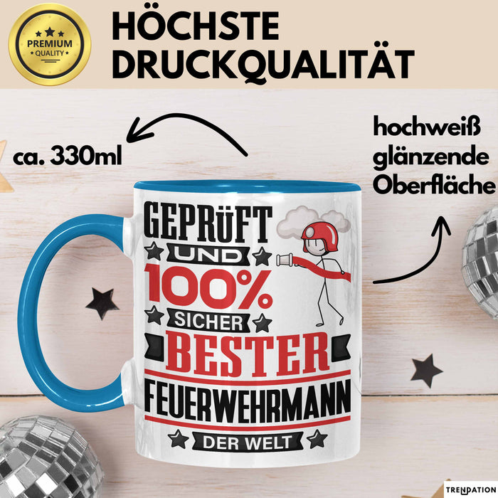 Feuerwehrmann Geschenk Lustiger Spruch für Feuerwehrmann Geschenkidee Bester Feuerwehrmann Der Welt Blau Trendation