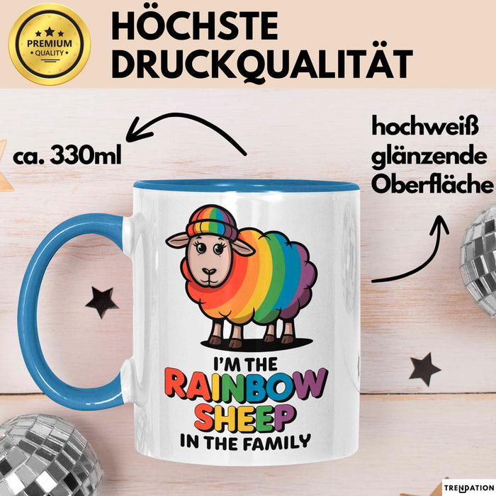 LGBTQ Schaf Tasse Geschenk Lustige Geschenkidee Spruch Rainbow Sheep In The Family Blau Trendation