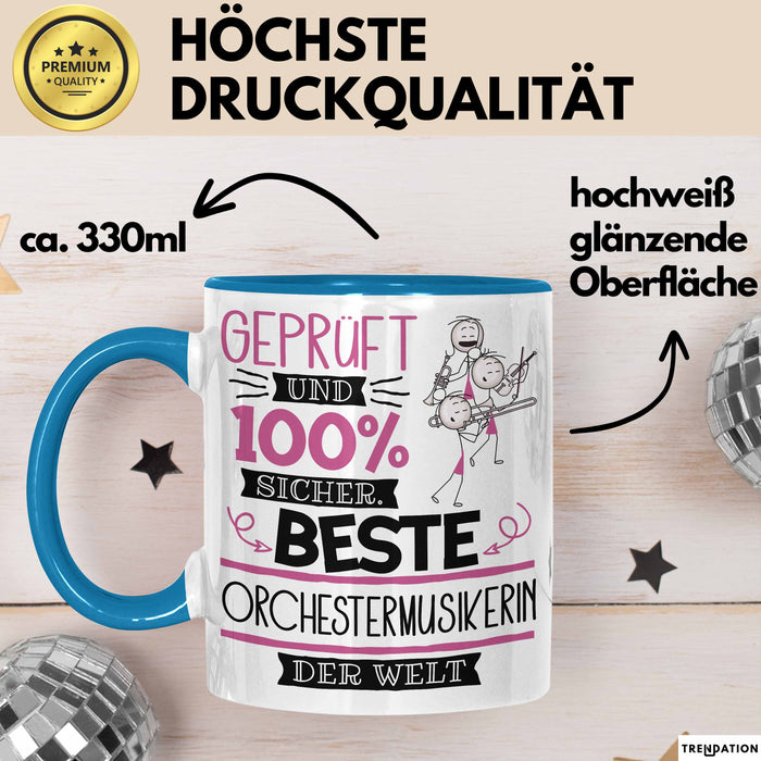 Beste Orchestermusikerin Der Welt Tasse Geschenk für Eine Orchestermusikerin Geprüft Und Sicher Geschenkidee Geburtstag Weihnachten Blau Trendation