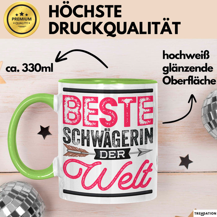 Schwägerin Geschenk Tasse Mit Spruch Beste Schwägerin Der Welt Becher Grün Trendation