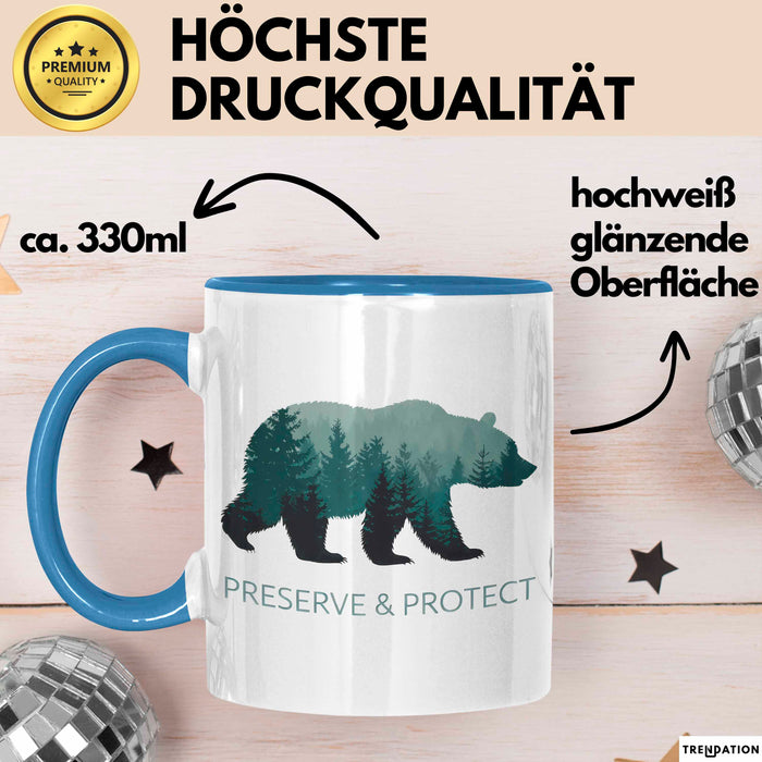 Wildtierschutz Tasse Geschenk Lustige Geschenkidee Spruch Bewahren und Schützen Blau Trendation