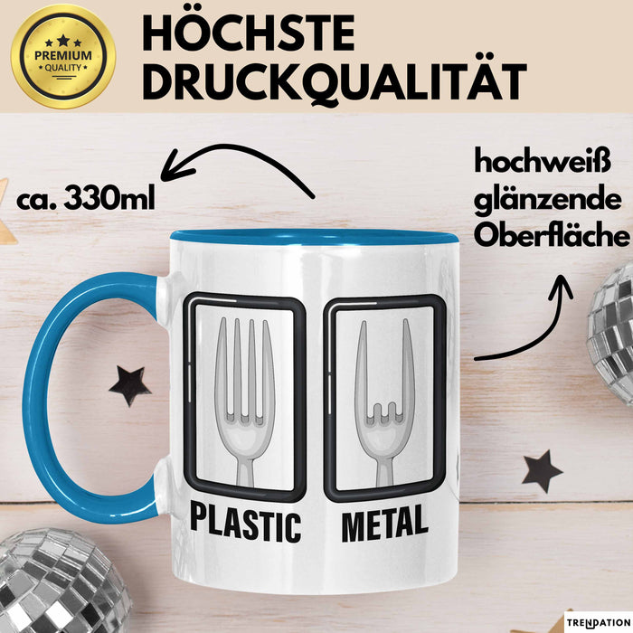 Plastik Tasse Geschenk Plastic Metal Musiker Spruch Geschenkidee Blau Trendation