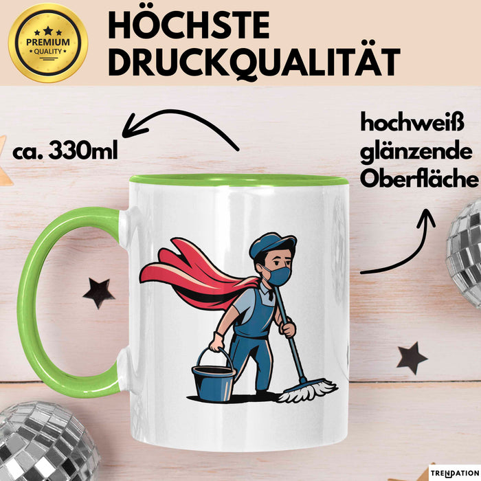Hausmeister Tasse Geschenkidee Reinigungsheld Lustiger Geschenkidee Lustig Grün Trendation
